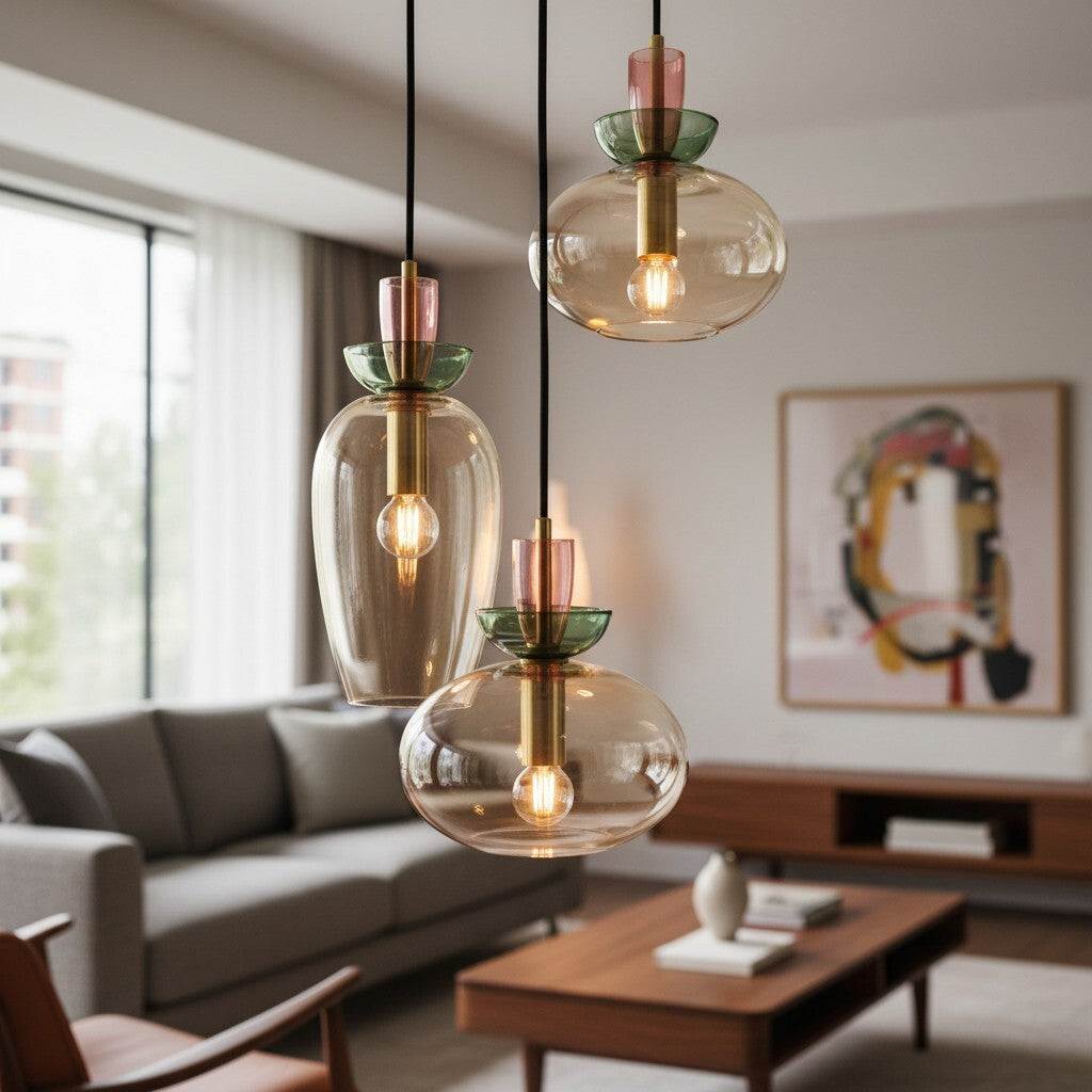 Tintora Colorful Glass Globe Pendant Light - Mid-Century Modern for Dining Rooms or Living Room