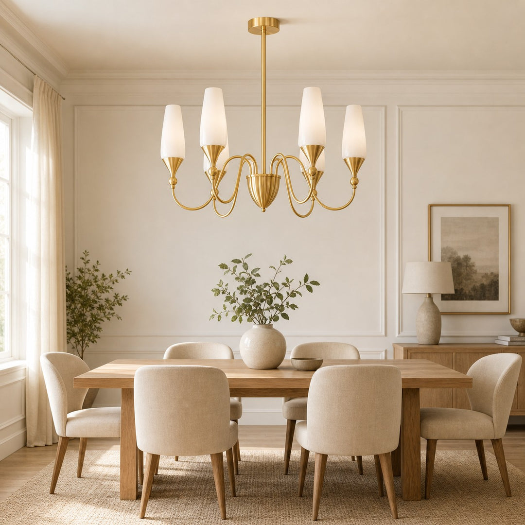 Lustre français en cuivre et verre pour salle à manger