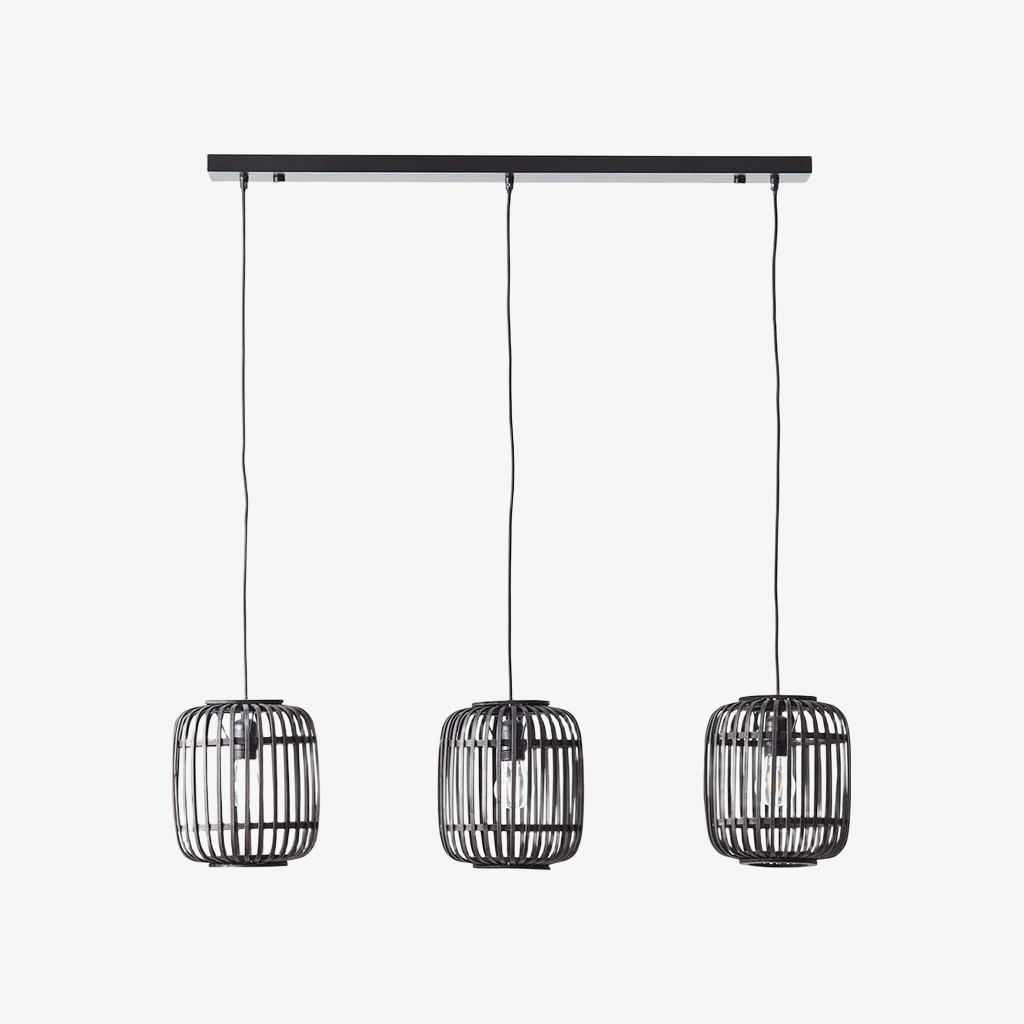 Lampe suspendue réglable en bambou Yumeko - Plafonnier à cage naturelle parfait pour les salons et salles à manger