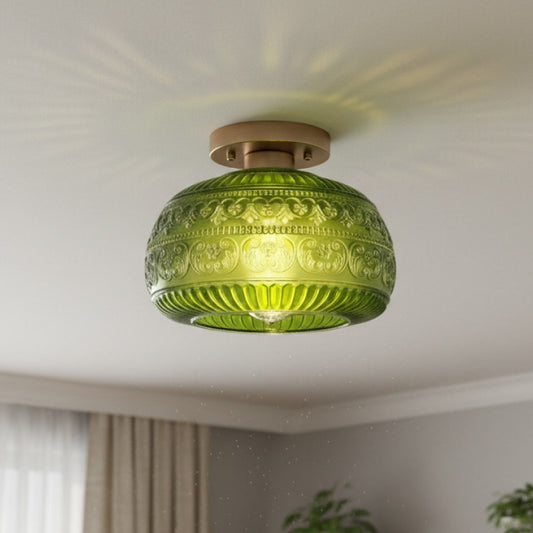 Plafonnier en Verre à Motif Teinté Lurex - Design Gravé et Éclairage Décoratif Intérieur U21
