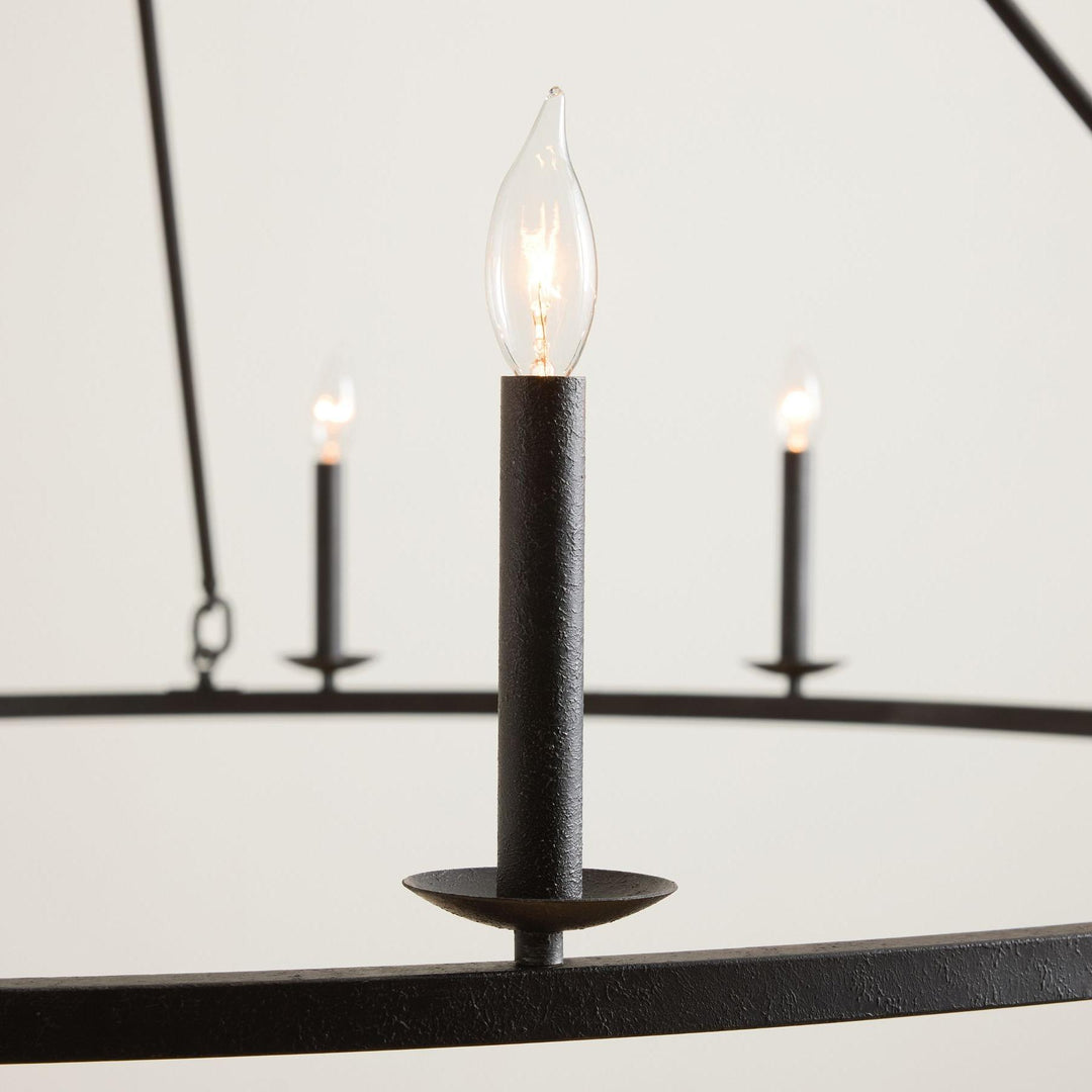Rowan Modern Wagon Wheel Round Chandelier - Industrial Farmhouse Iron Lighting Fixture