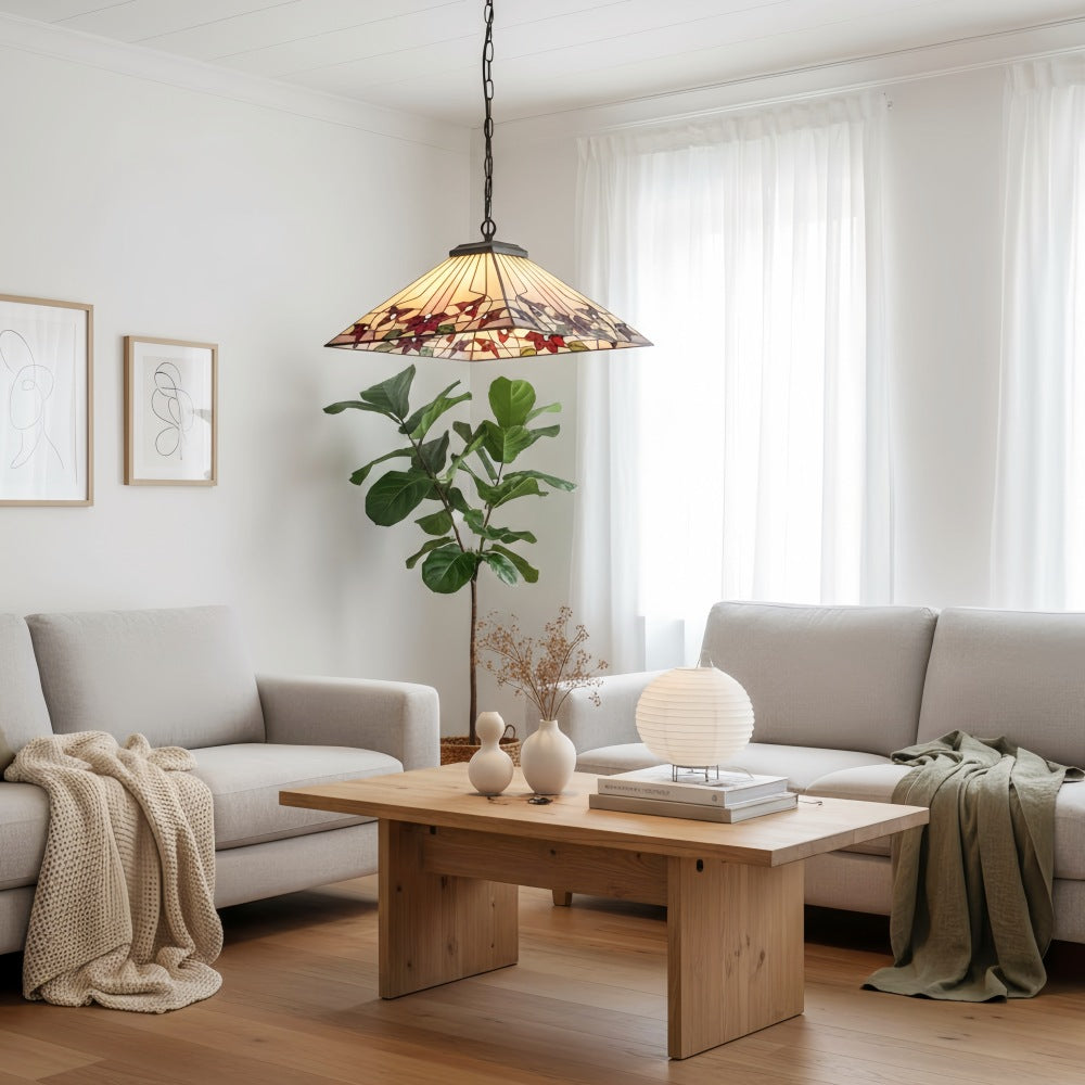 Lámpara Colgante con Patrón Clásico TF Camillo – Lámpara de Vidrio Teñido para Dormitorio o Pasillo