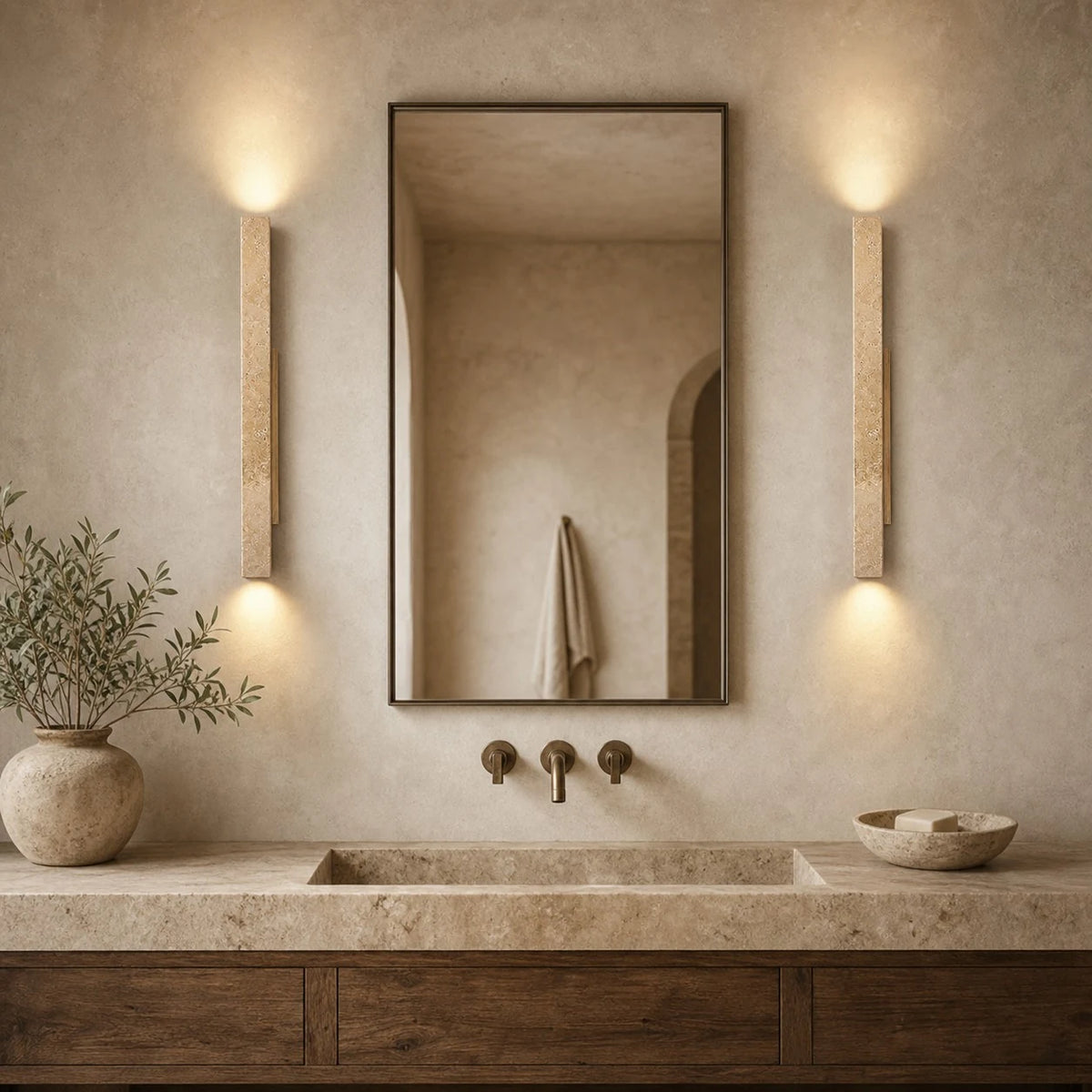 stone linear wall sconce scene