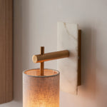 Load image into Gallery viewer, Vintage Brass Marble Wall Sconce - Natural Linen Shade
