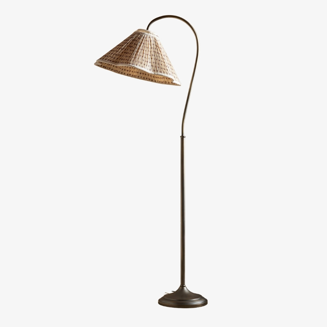 Veslin Elegant Floral Gooseneck Floor Lamp - Floral Linen Shade Lamp for Living Room