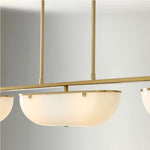 Load image into Gallery viewer, Ferosa Boat-Shaped Lampshade Linear Chandelier - Antique Brass with Milk Glass
