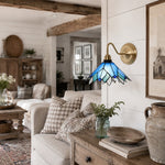 Cargar imagen en el visor de la Galería, Blue Stained Glass Wall Sconce With Curved Arm