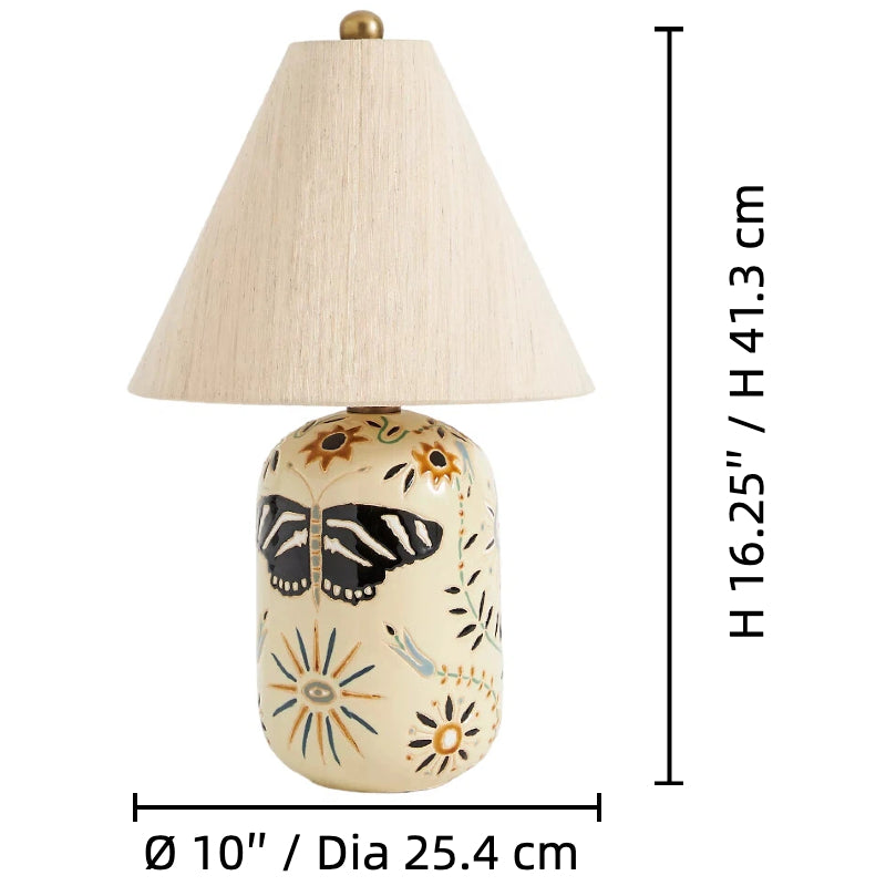 Ceruna Ceramic Table Lamp - Tapered Linen Shade Wax Resist for Bedroom