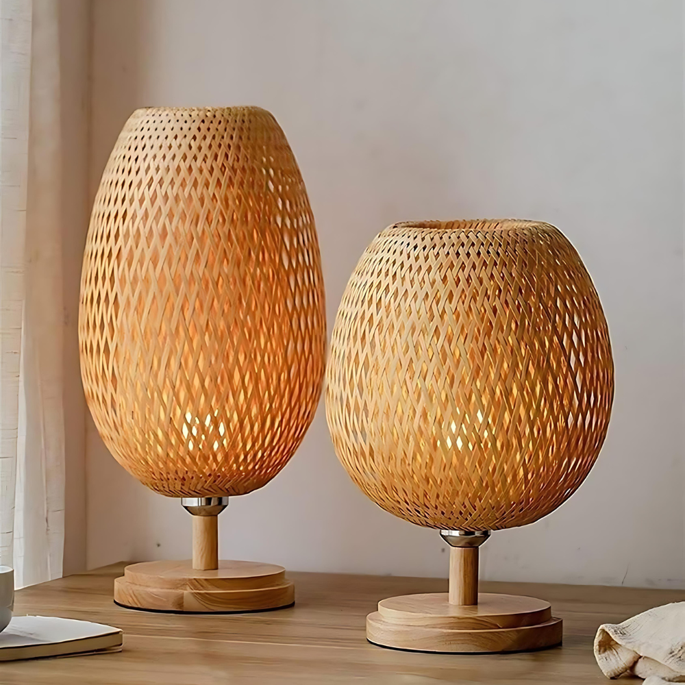 Ręcznie wykonana zrównoważona lampa stołowa z bambusa