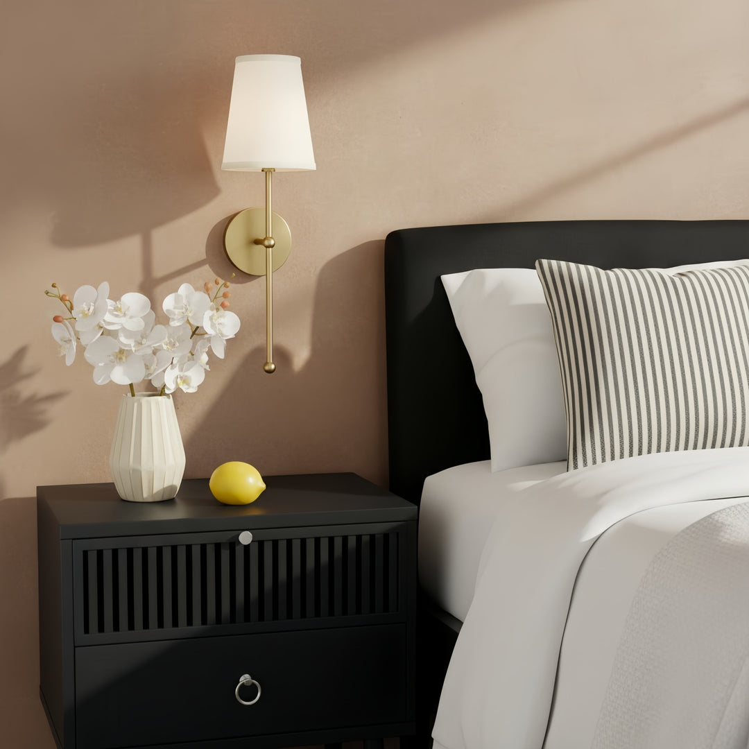 Meshara Minimalist Gold Wall Lamp - Metal and Fabric Material for Living Room