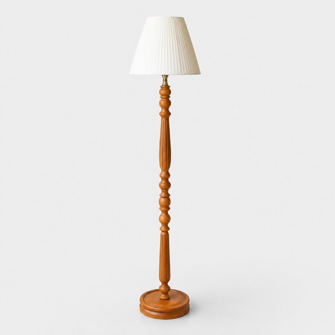 Vintage vloerlamp van massief hout met optioneel bijzettafeltje