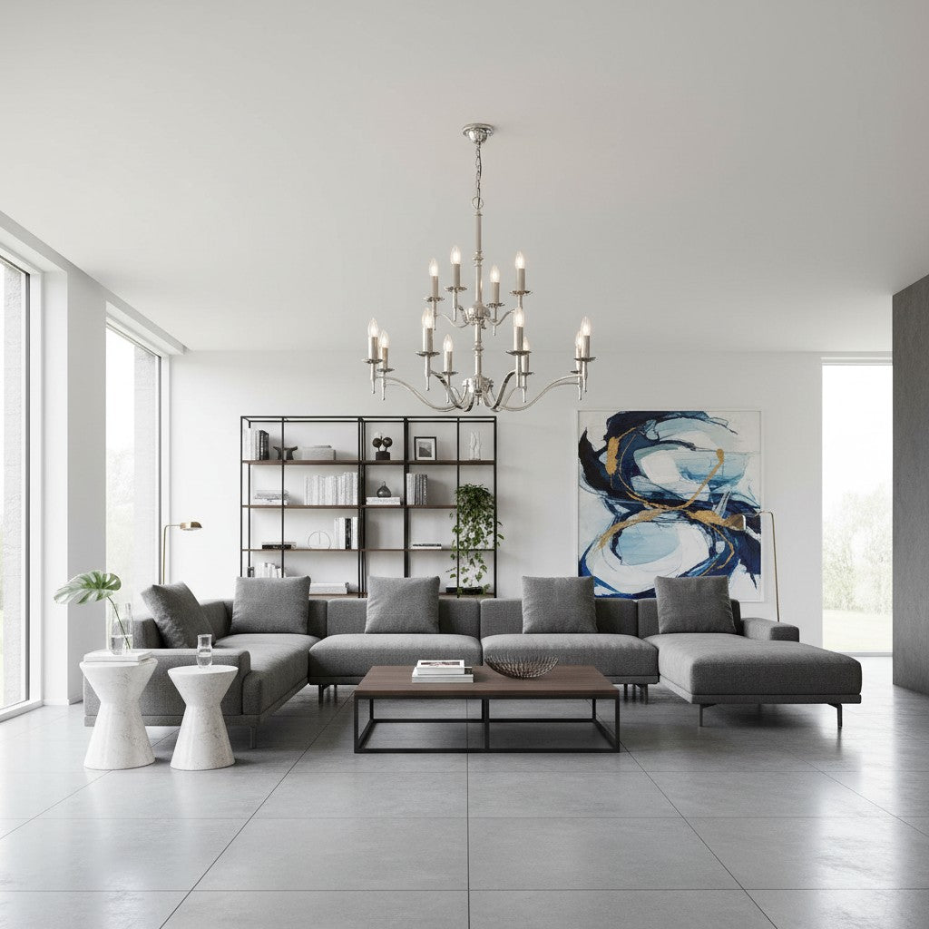 Tela Kroonluchter van Messing en Nikkel – Elegante Multi-licht Armatuur voor Hal en Keukens