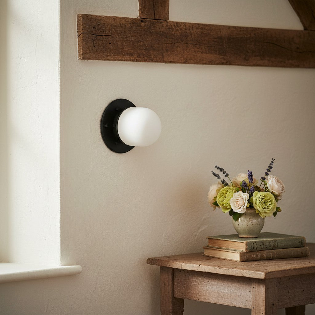 Opalume White Opal Glass Bulb-Globe Flush-Mount Ceiling Light for Entry & Living Room