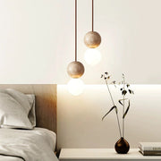 Lampada a Sospensione LED Retro Minimalista in Pietra di Travertino Crema