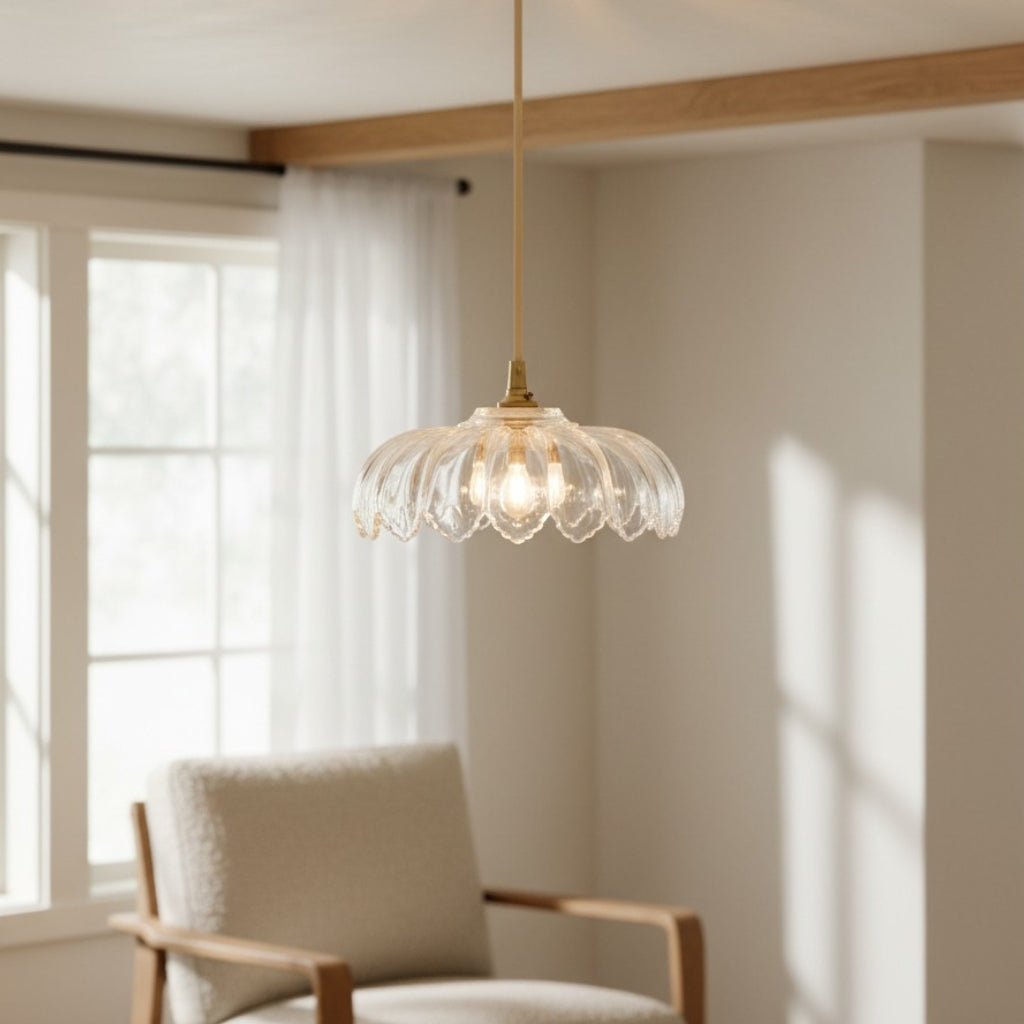 Floriaxis Floral Glass Pendant Light — Floral Glass Shade with Braided Cable for Kitchen or Dining