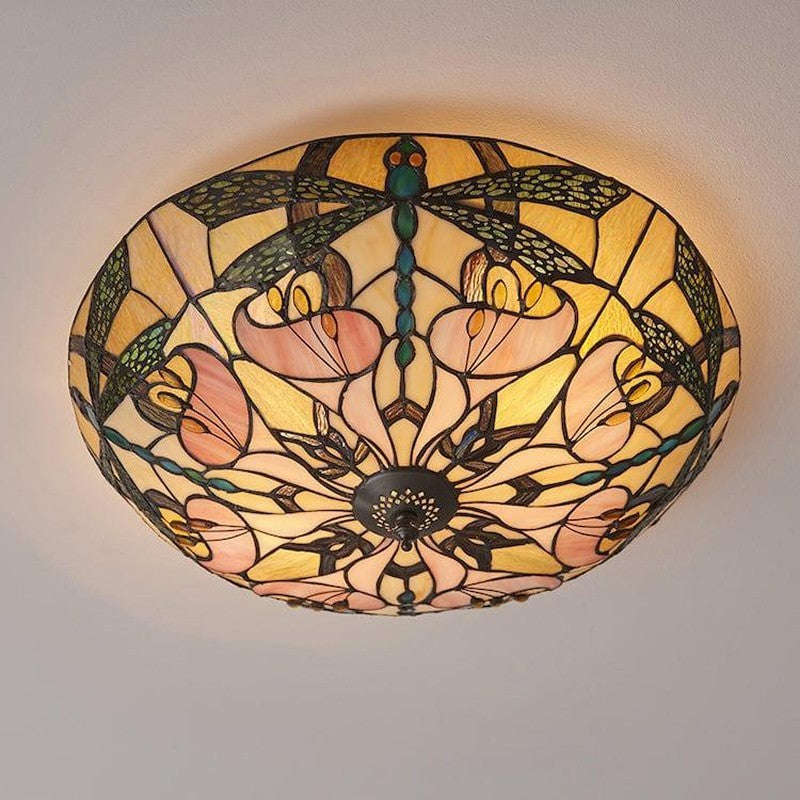 TF Ashton Tiffany Libelle Motief Tiffany Glas Opbouwplafondlamp - Overgangsstijl voor Slaapkamers en Loungeruimtes