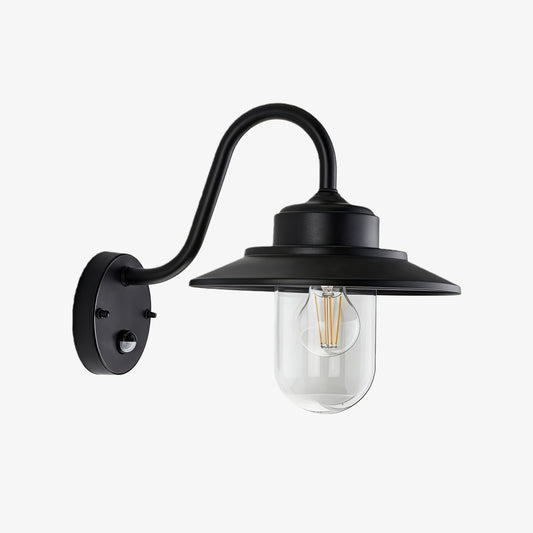 Lámpara de Pared Trevanta con Brazo Arqueado - Farol Sensor Pintado de Negro para Espacios Pequeños