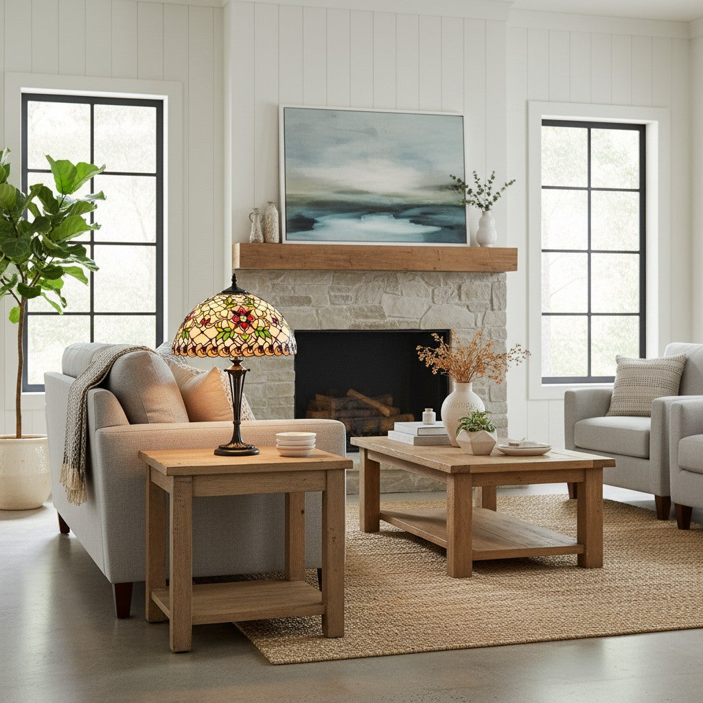 TF Angelique Stijl Tafellamp – Handgemaakte Glazen Kap met Warme Sfeer