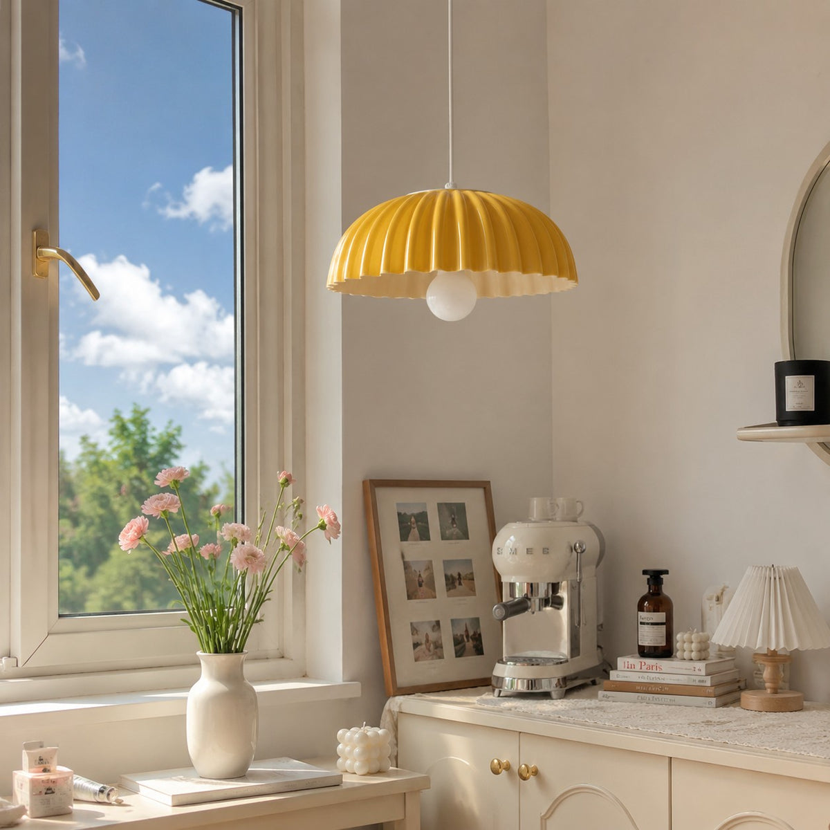 Ceramic Pendant Light with Sculptural Gloss Shade
