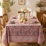 Load image into Gallery viewer, Rose mauve floral tablecloth styled in a warm dining room