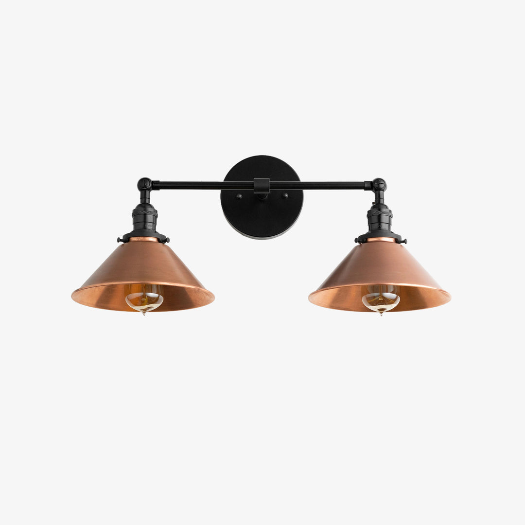 Conique Metal Industrial Wall Sconce with Dual Cone Shades - Vintage Metal Finish
