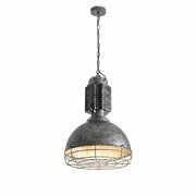 Aged silver finish pendant light on white background