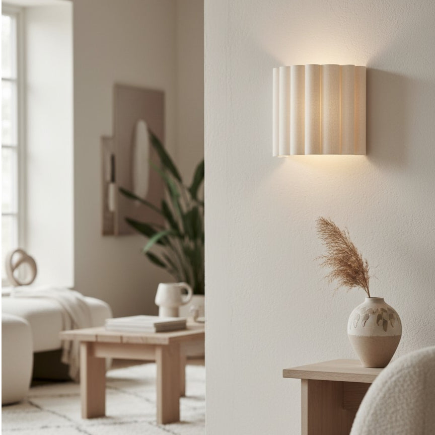 Velura Linnen Gevouwen Wandlamp - Stoffen Zacht Geplooid Ontwerp Sfeerverlichting voor Slaapkamer of Gang
