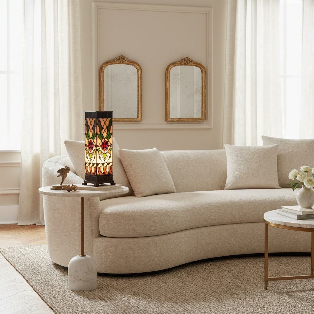 TF Angelique Art Nouveau glas-in-lood tafellamp - handgemaakt bloemmotief voor woonkamer