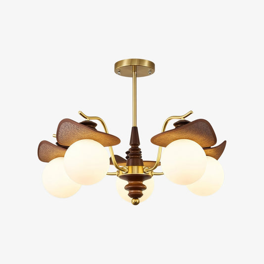 Lámpara de araña Solvane de múltiples brazos con pantallas de vidrio - Iluminación decorativa retro para comedor