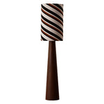 Cargar imagen en el visor de la Galería, Striped fabric floor lamp with tapered wood grain base on white background