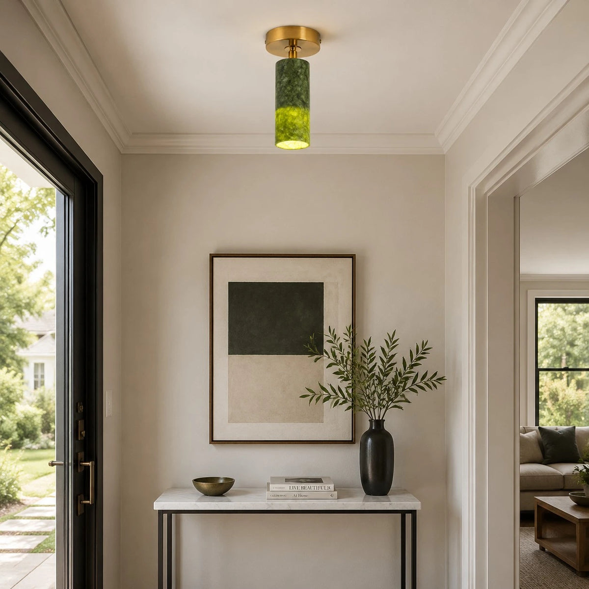 Green jade brass ceiling light detail 06