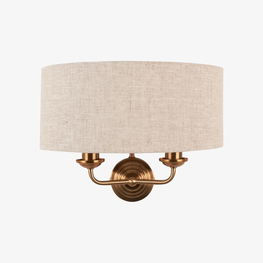 Aplique de Pared Clásico Tela con Pantalla de Tela – Lámpara de Pared con Acabado Metálico Elegante para Sala / Dormitorio