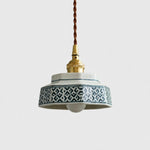 Afbeelding laden in galerijweergave, blue floral ceramic octagonal pendant light
