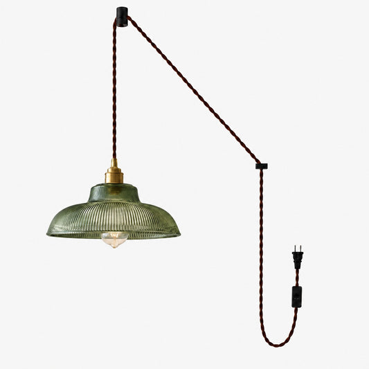Suspension à enficher avec abat-jour en verre strié vintage - lampe suspendue pour la salle à manger et le salon