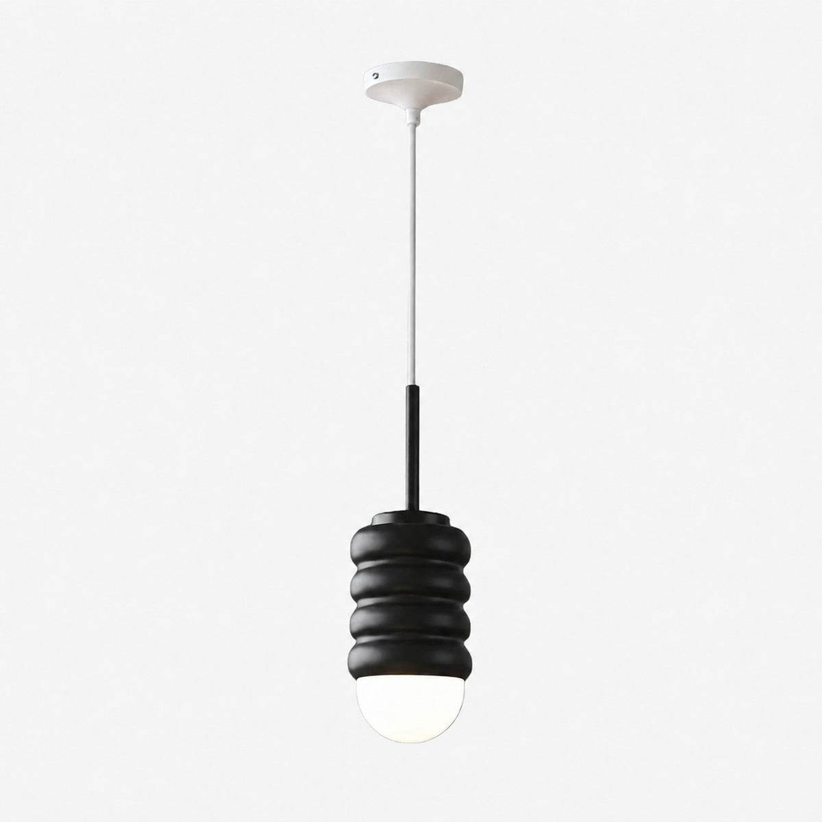 Iron Pendant Lamp with Ribbed Shade - Cream Style Light for Bedroom