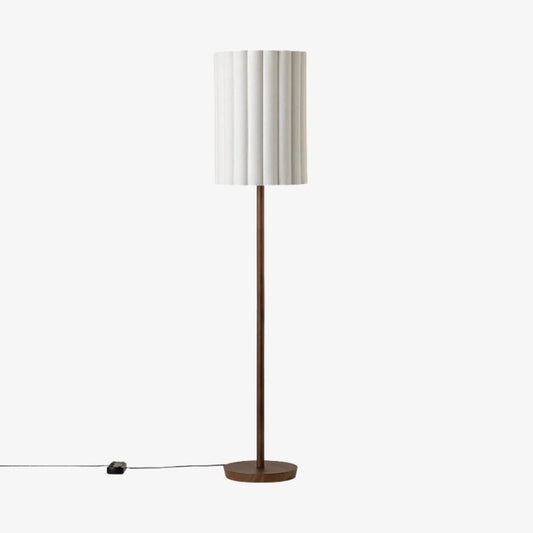 Lámpara de Pie Linbron de Madera de Nogal con Pantalla de Lino Acanalada – Decoración Natural Moderna para el Hogar