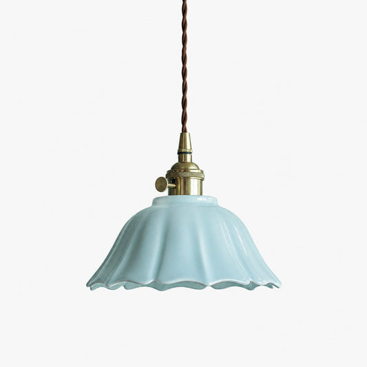 Vintage Celadon Ceramic Lotus Pendant Light