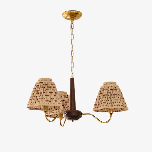 Candelabro rústico Solmire – estructura de madera y metal con pantallas de tela para sala de estar  