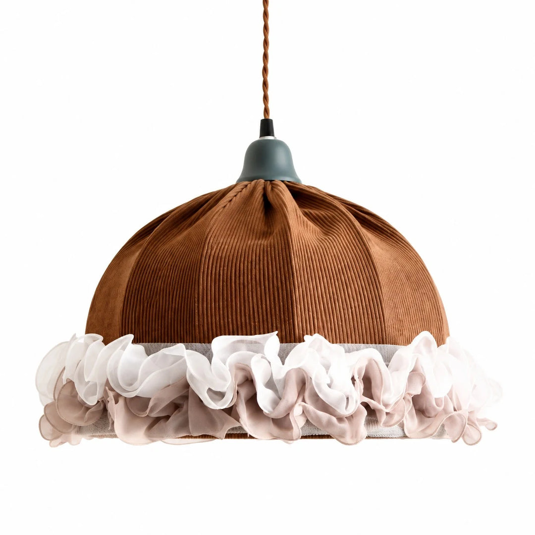 Brown and blue ruffled fabric pendant light