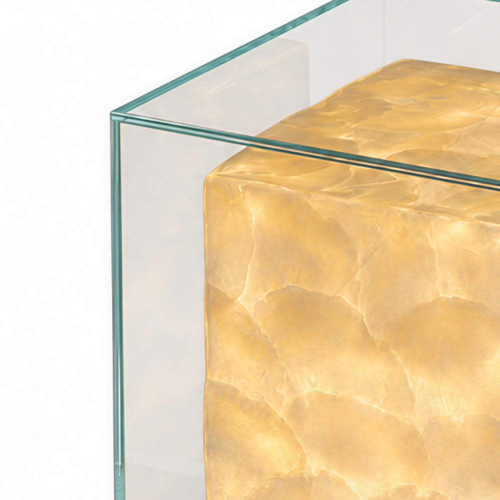 Beamira Mica and Shell Table Lamp - Modern Square Shade Accent Light for Bedroom