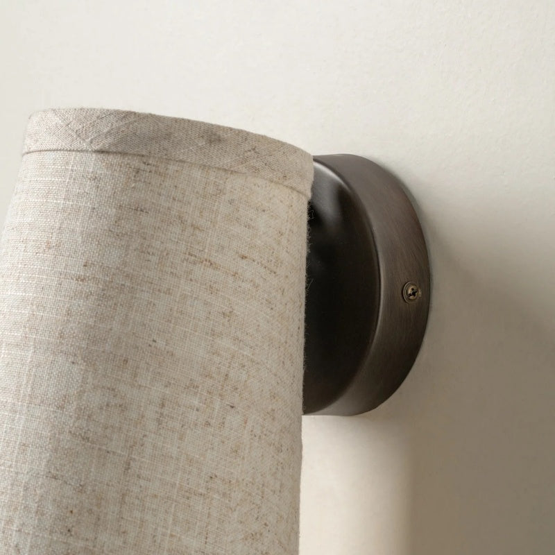 Zalen Textured Linen Bronze Wall Light – Soft Retro Wall Sconce for Reading Nook