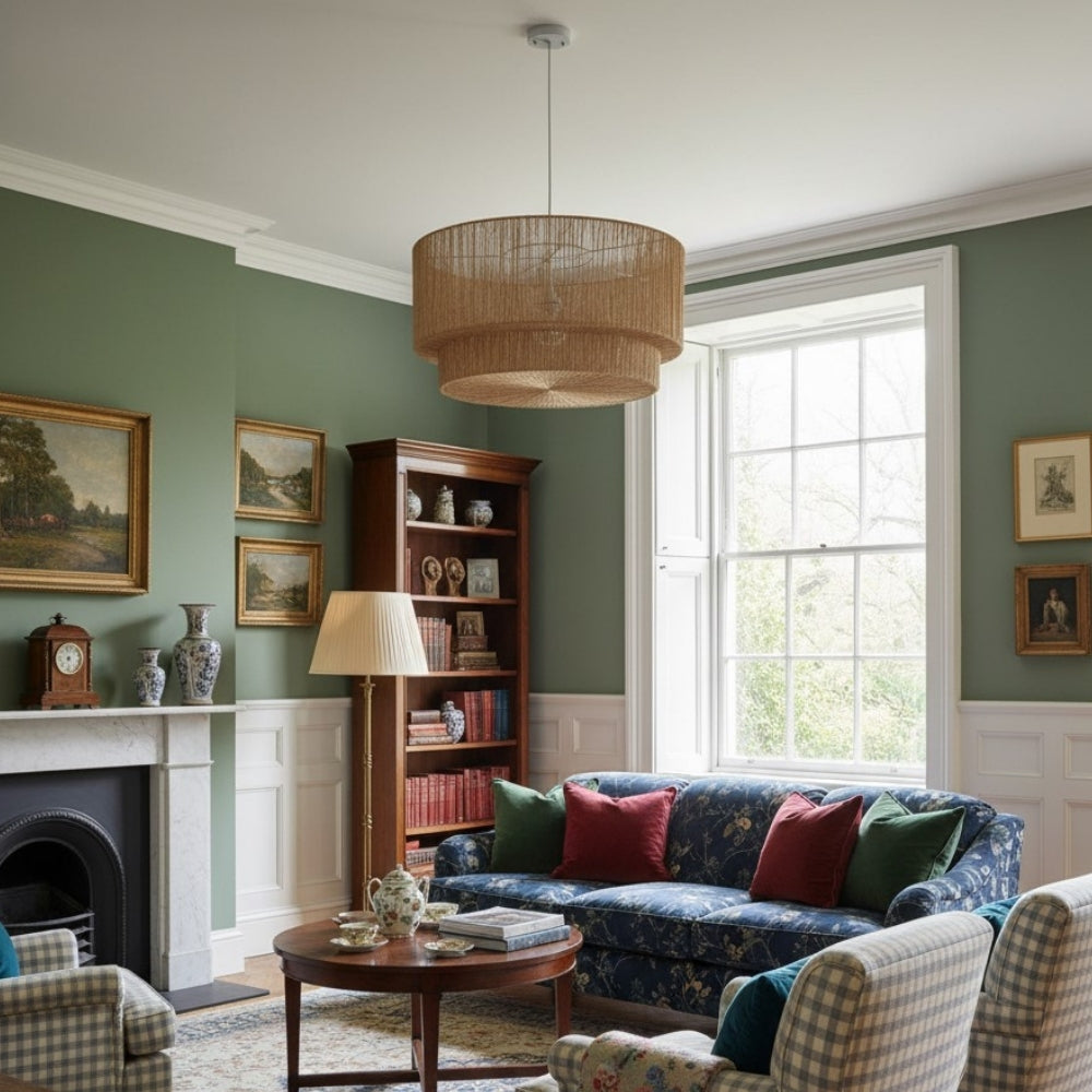 Florevian Pleciona Lampa Wisząca z Juty - Boho Chic Bębenkowa Lampa Wisząca do Salonu lub Jadalni