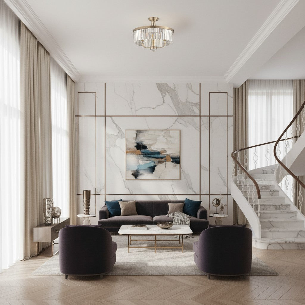 Beveline 3 luces redondo semi empotrado - Pantalla de vidrio facetado acabado metálico para pasillos y dormitorios