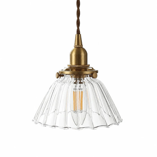 Clear ribbed glass pendant