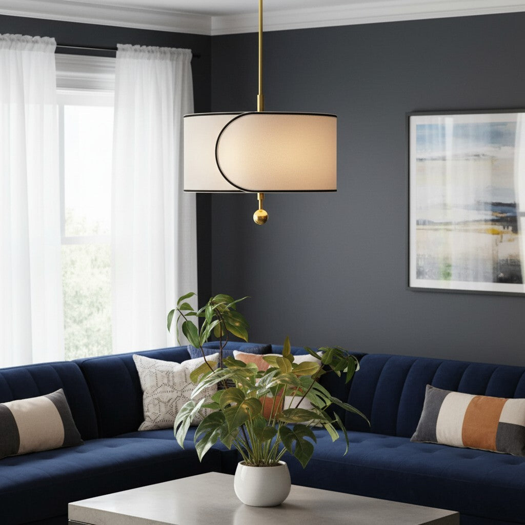 Roven 3-Light Drum Pendant Light – Modern Transitional Layered Fabric for Dining Room or Living Room