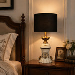 Afbeelding laden in galerijweergave, Gold motif ceramic table lamp on a bedside table