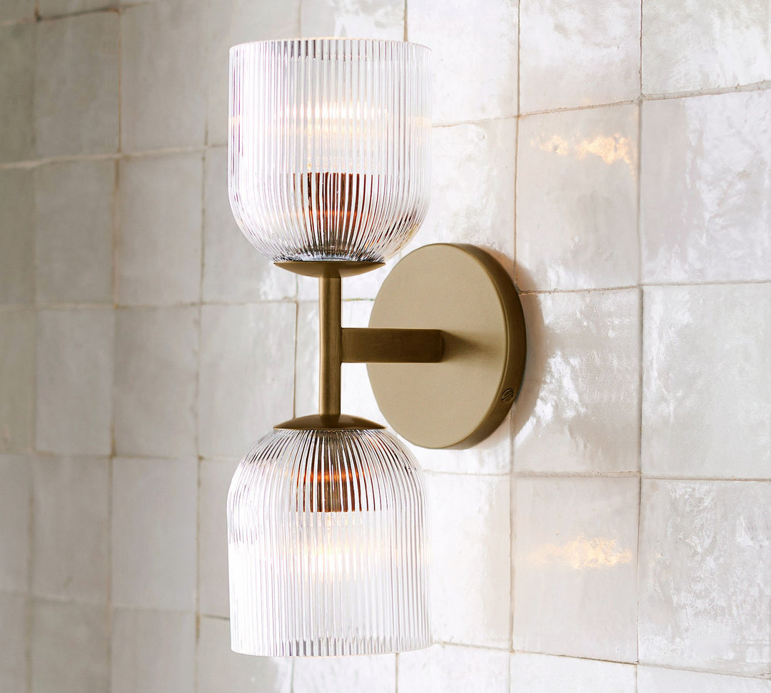 Bravira Ribbed Glass Sconce - Metal Wall Light with Clear Glass Shade