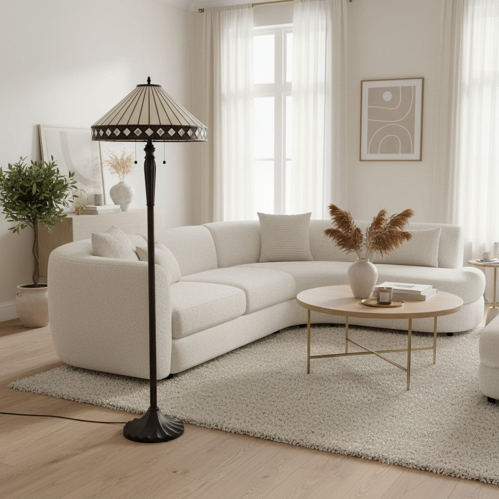 TF Fargo geometrische art deco Tiffany vloerlamp voor hoekverlichting in de woonkamer