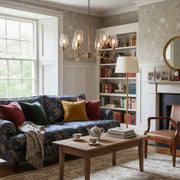 Clarione Art Deco 6-licht lineaire kroonluchter met geblazen glazen kappen voor de keuken