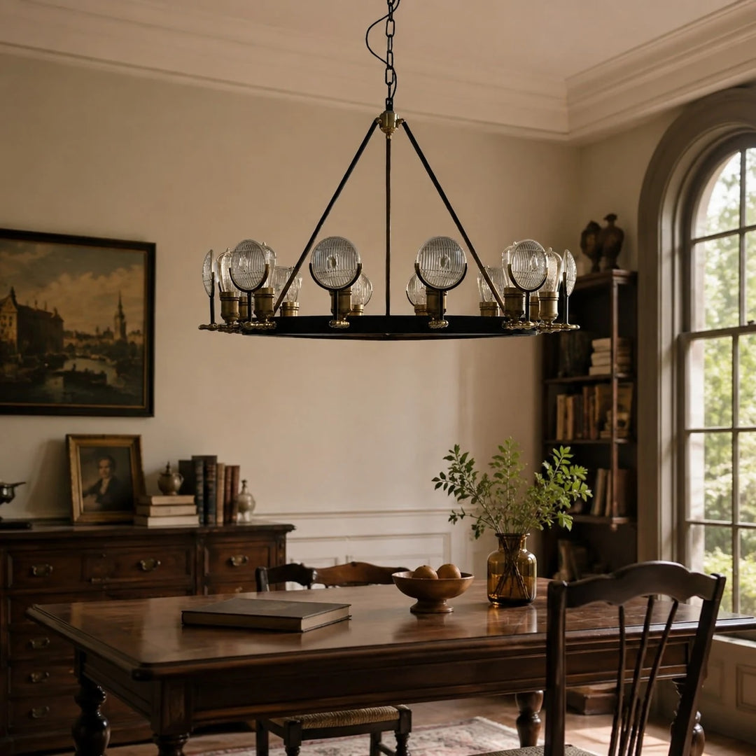 American industrial chandelier room scene